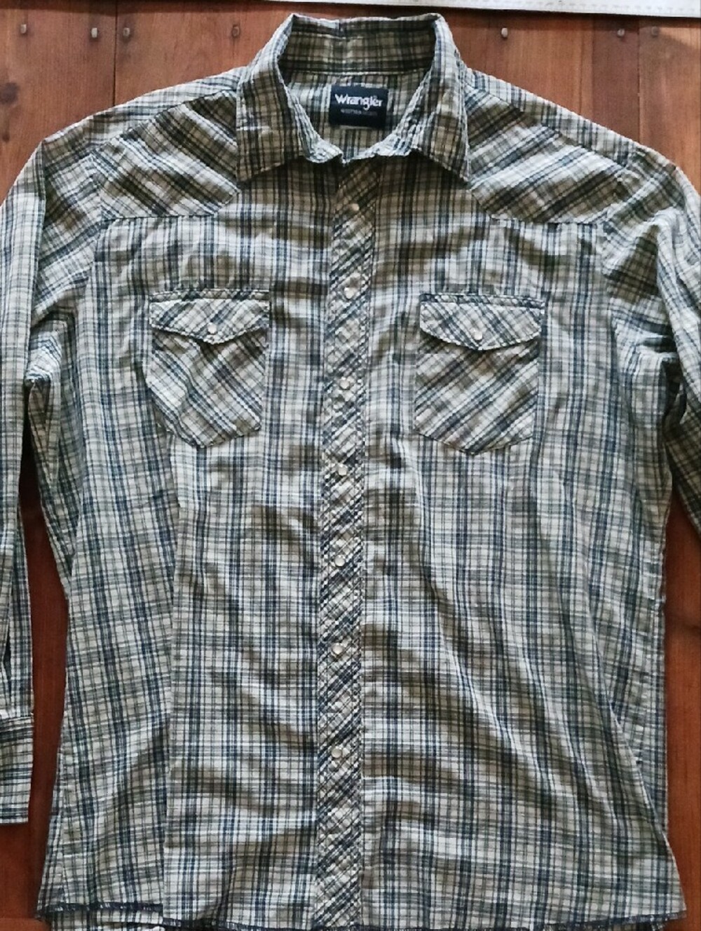 Wrangler Men’s Green and Blue Plaid Button-Down Shirt